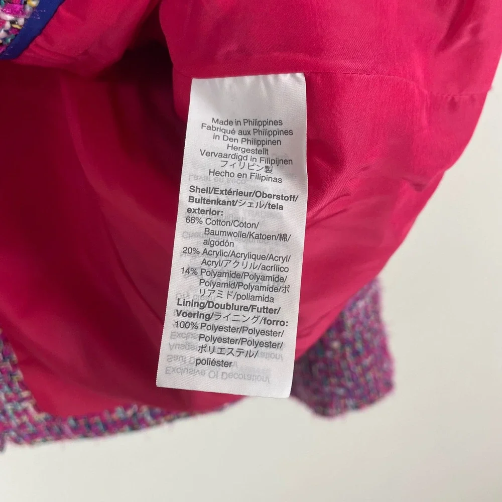 J.Crew Womens Blazer Fitted Jacket Pink Purple‎ Gold Pockets Size 2 Autumn Tweed